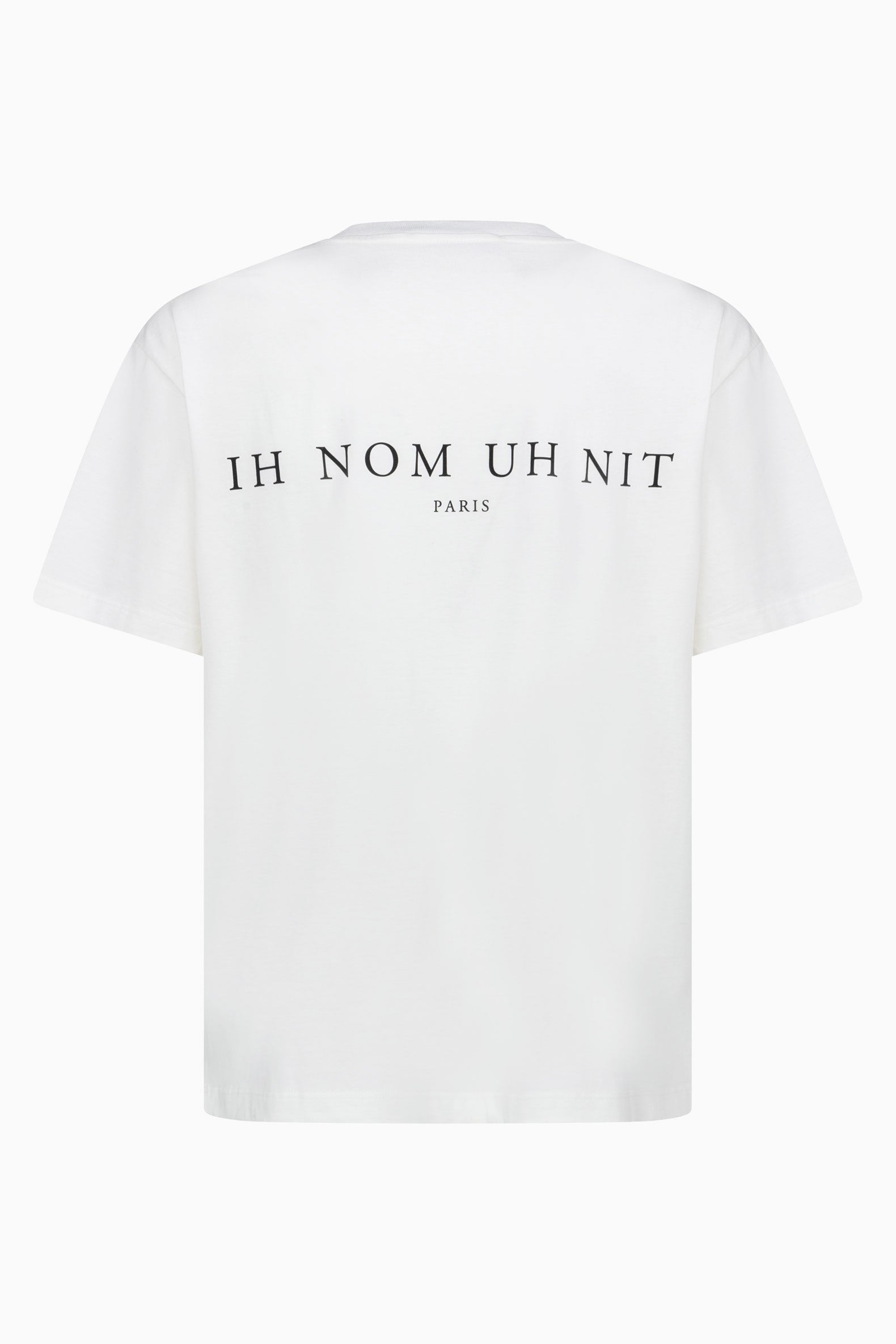 Back view of black IH NOM UH NIT T-shirt with logo print