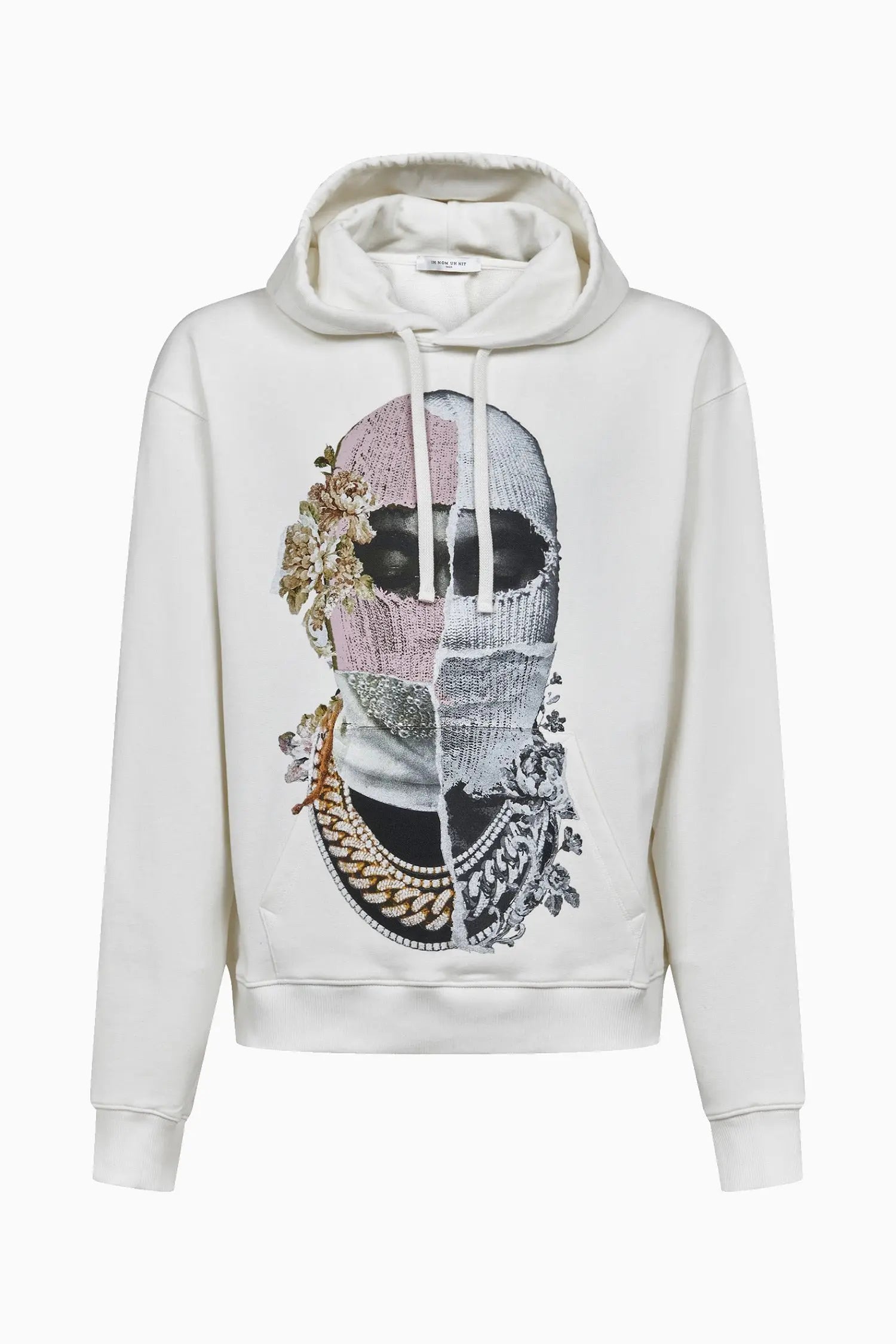 Hoodie with Newspaper style Mask Print Ih Nom Uh Nit.