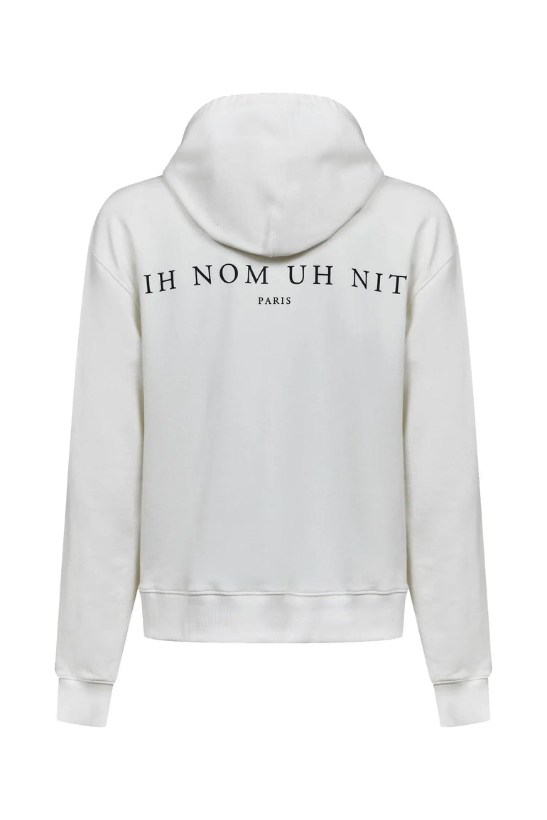 Hoodie with Newspaper style Mask Print Ih Nom Uh Nit.