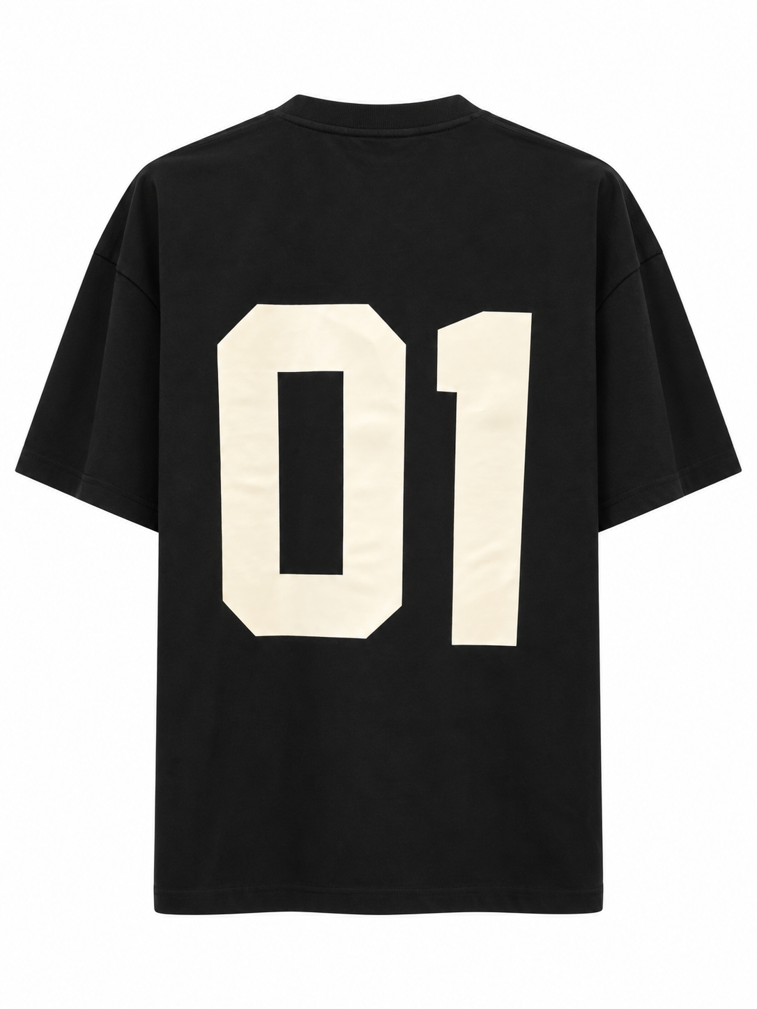 IH NOM UH NIT black oversized cotton T-shirt with cream 01 graphics on front and back