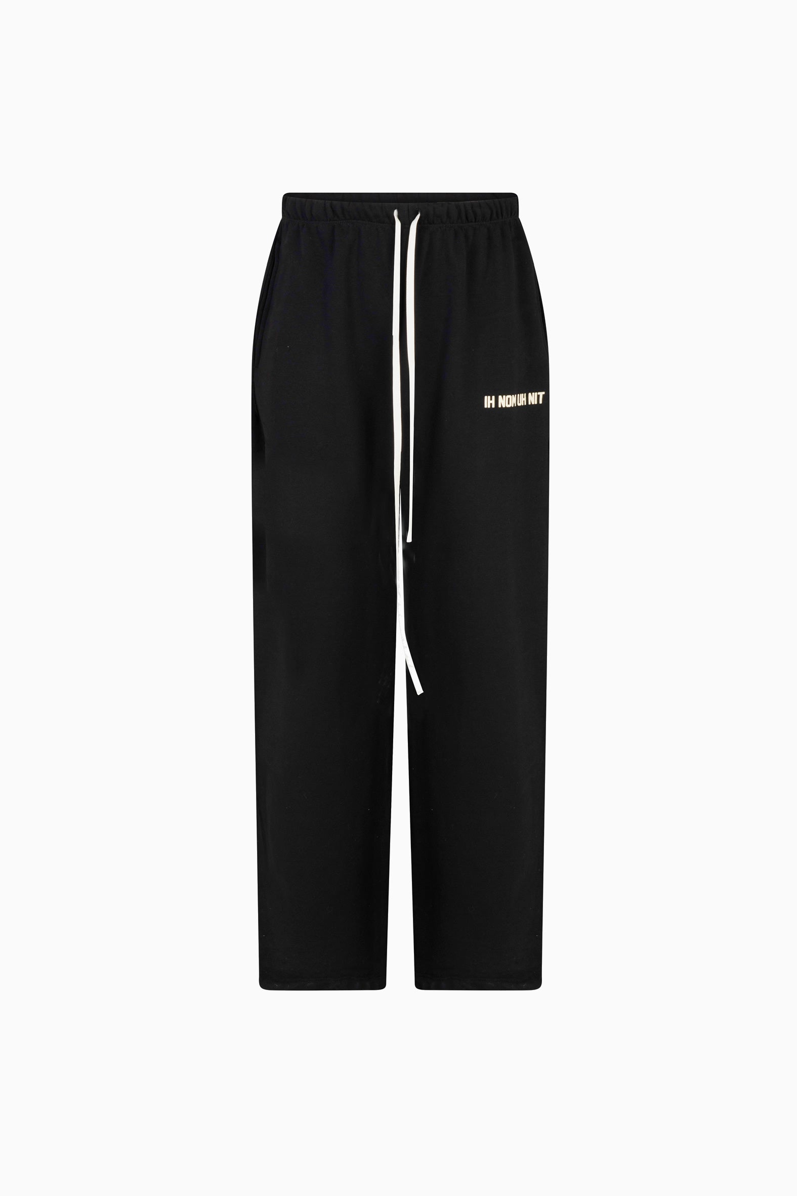 IH NOM UH NIT black wide-leg pants with oversized drawstrings and Athletics Division detail